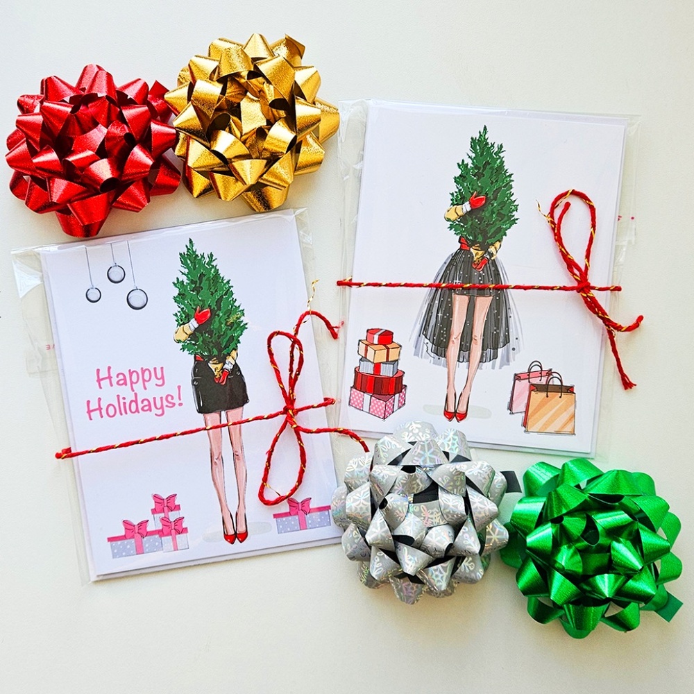 x4 Fashion Christmas Card | Pretty Holiday Greeting Card Set w/ Sticker Envelope